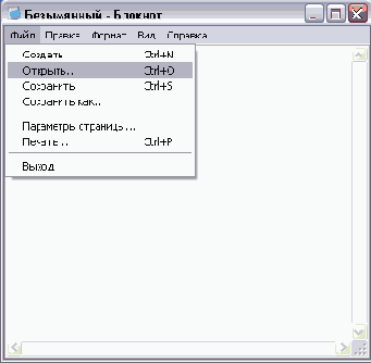 Рабочее окно программы Блокнот (Notepad)